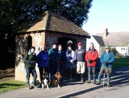 Walkers at bus shelter